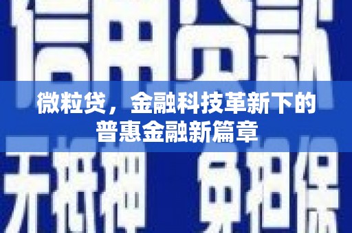 洮南微粒贷，金融科技革新下的普惠金融新篇章